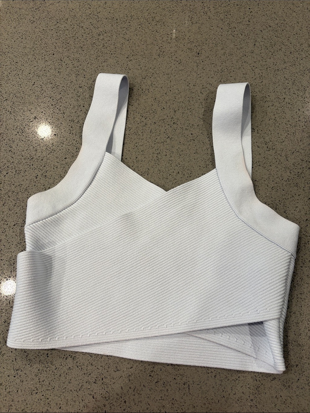 Babaton light blue Ribbed Cross-Front Crop Top